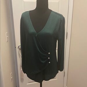 Fred David Deep Teal Faux-Wrap Blouse with Pearl Buttons